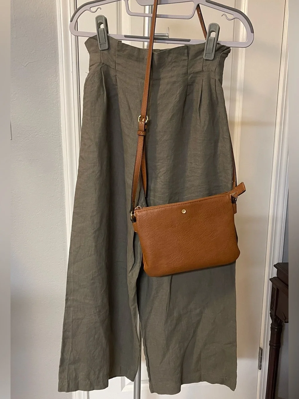 Zara LINEN sage green wide leg pants